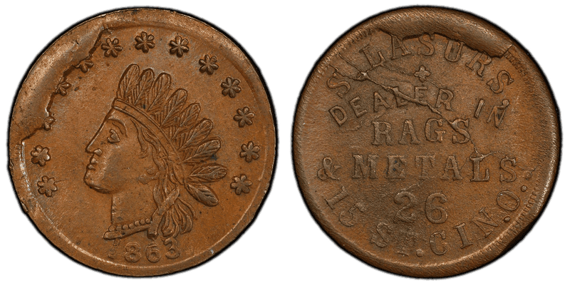 (1863) Copper Civil War Store Card F-165DB-1a, S. Lasurs OH
