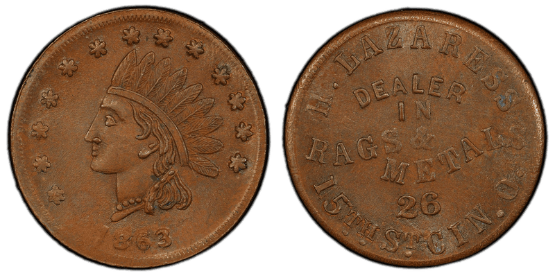 (1863) Copper Civil War Store Card F-165DC-2a, H. Lazaress OH