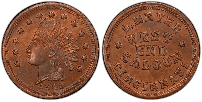 (1863) Copper Civil War Store Card F-165DS-3a, L. Meyer OH