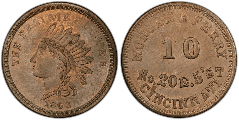 (1863) Copper-Nickel Civil War Store Card F-165DW-11d, Morgan & Ferry OH