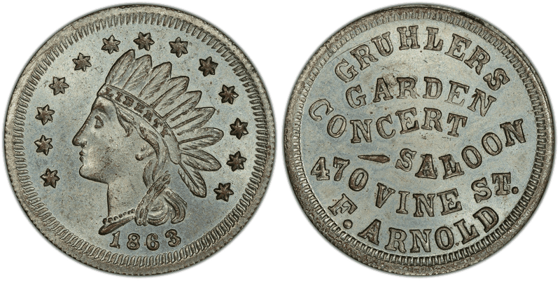 (1863) Zinc Civil War Store Card F-165E-4i, Gruhlers OH