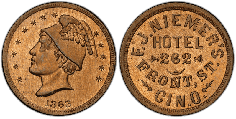 (1863) Copper-Nickel Civil War Store Card F-165EC-1d, F.J. Niemer's OH