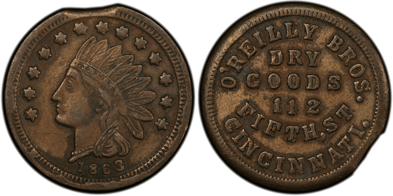 (1863) Civil War Store Card F-165EH-3a, O'Reilly Bros. OH