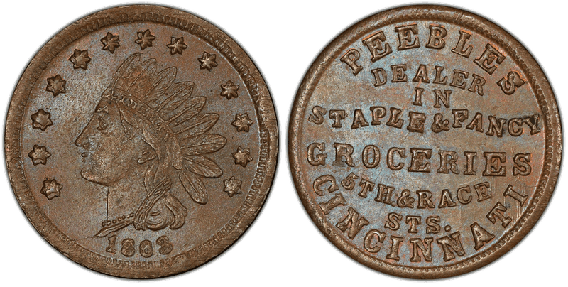 (1863) Copper Civil War Store Card F-165EJ-8a, Peebles OH