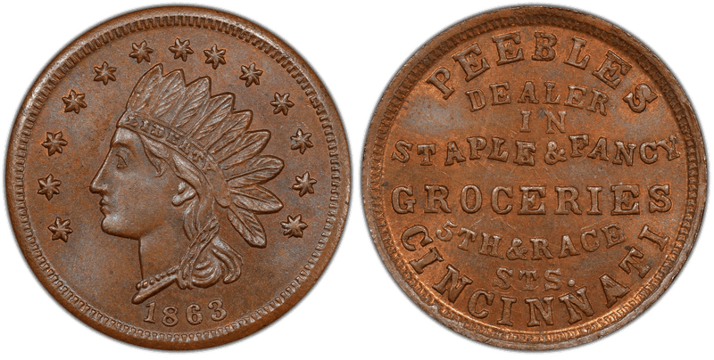 (1863) Copper Civil War Store Card F-165EJ-9a, Peebles OH