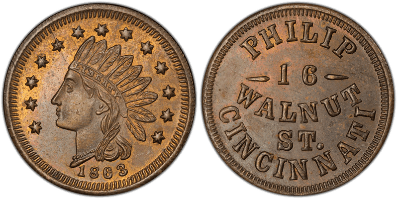 (1863) Copper Civil War Store Card F-165EK-3a, Philip OH