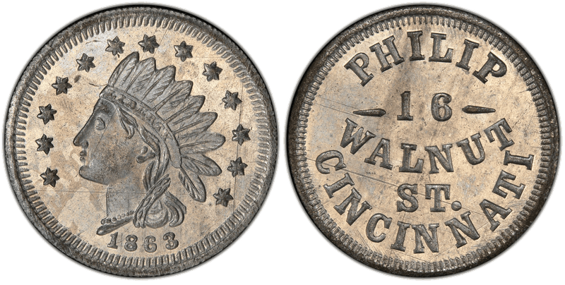 (1863) Zinc Civil War Store Card F-165EK-3i, Philip OH