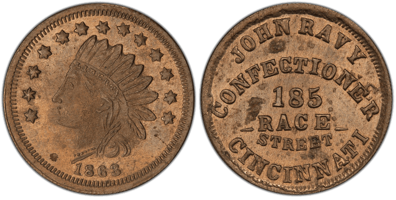 (1863) Copper-Nickel Civil War Store Card F-165ER-12d, John Ravy OH