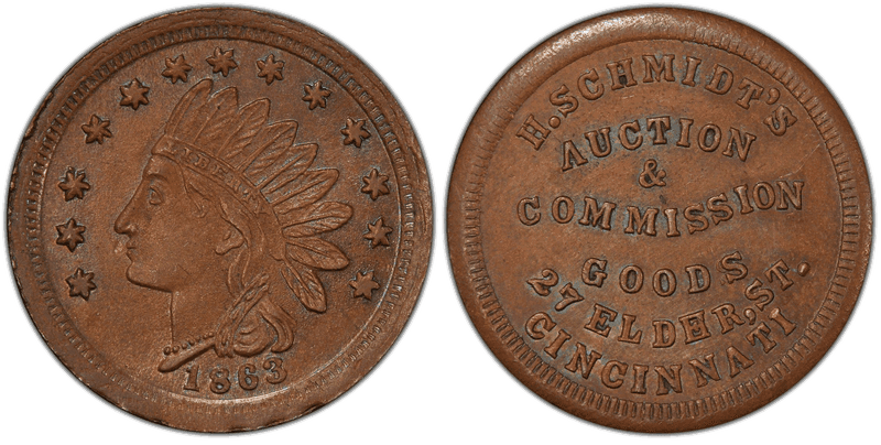 (1863) Copper Civil War Store Card F-165FH-4a, H. Schmidt's OH