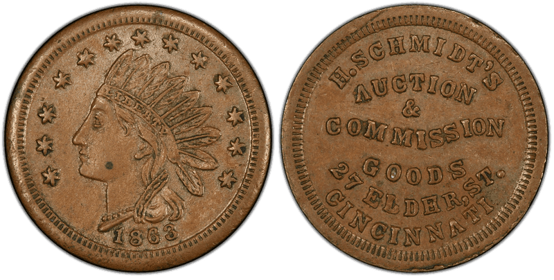 (1863) Copper Civil War Store Card F-165FH-5a, H. Schmidt's OH