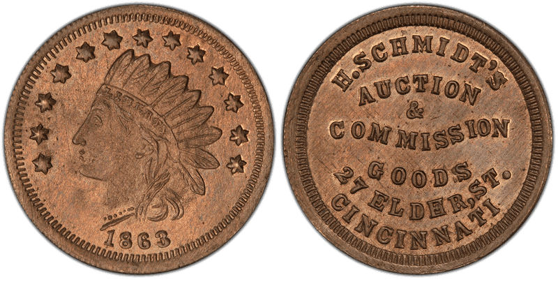 (1863) Copper-Nickel Civil War Store Card F-165FH-9d, H. Schmidt's OH