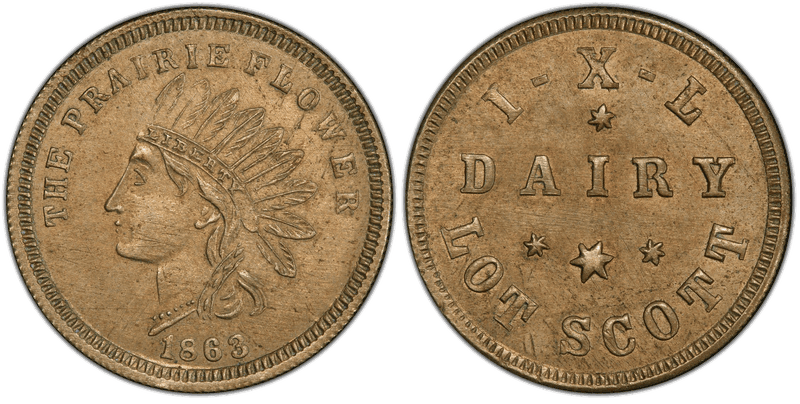 (1863) Copper-Nickel Civil War Store Card F-165FK-2d, IXL Dairy OH