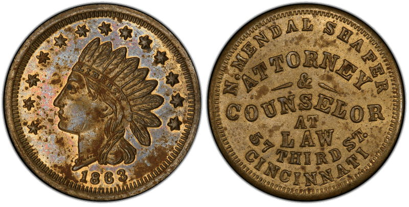 (1863) Brass Civil War Store Card F-165FN-4b, W. Mendal Shafer OH