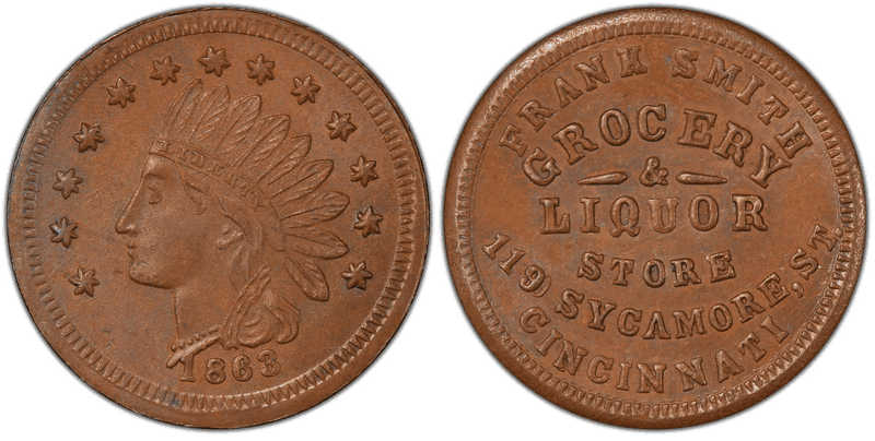 (1863) Copper Civil War Store Card F-165FR-3a, Frank Smith OH
