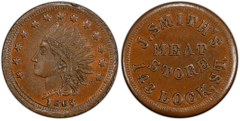 (1863) Copper Civil War Store Card F-165FS-4a, J. Smith's OH
