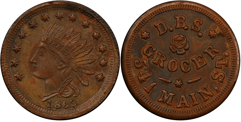 (1863) Copper Civil War Store Card F-165FY-2a, D.B.S. OH