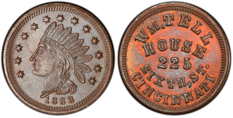 (1863) Copper Civil War Store Card F-165GA-3a, Wm. Tell OH