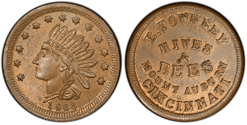 (1863) Copper Civil War Store Card F-165GB-3aa, E. Townley OH