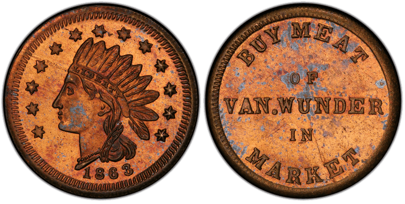 (1863) Copper Civil War Store Card F-165GC-6b, Van. Wunder OH