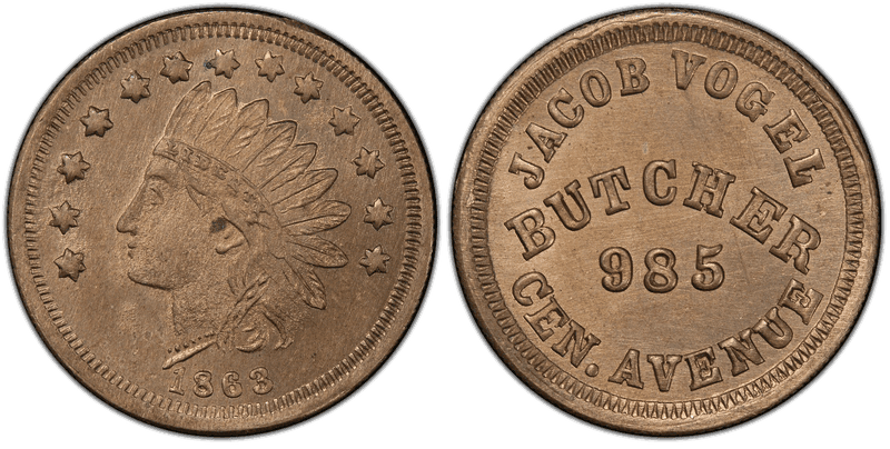 (1863) Copper-Nickel Civil War Store Card F-165GE-7d, Jacob Vogel OH