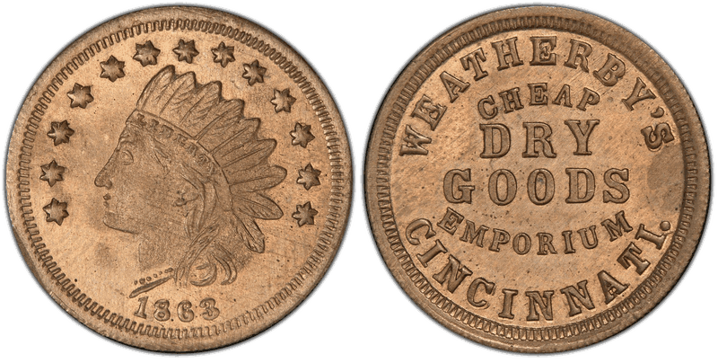 (1863) Copper-Nickel Civil War Store Card F-165GG-8d, Weatherby's OH