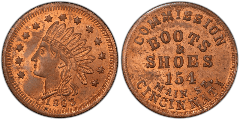 (1863) Copper Civil War Store Card F-165GJ-16a, Commission