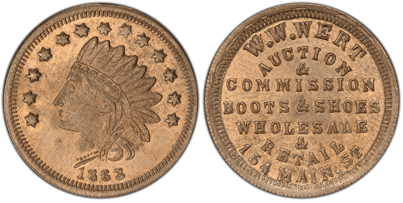 (1863) Copper-Nickel Civil War Store Card F-165GJ-1d, W.W. Wert OH
