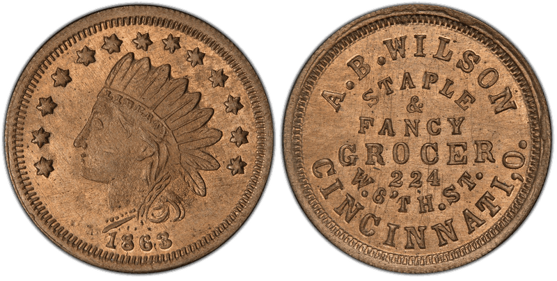 (1863) Copper-Nickel Civil War Store Card F-165GL-11d, A.B. Wilson OH