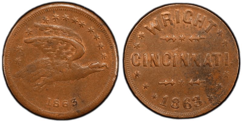 (1863) Copper Civil War Store Card F-165GR-1a, Wright OH