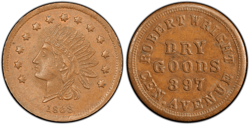 (1863) Copper Civil War Store Card F-165GS-16a, Robert Wright OH