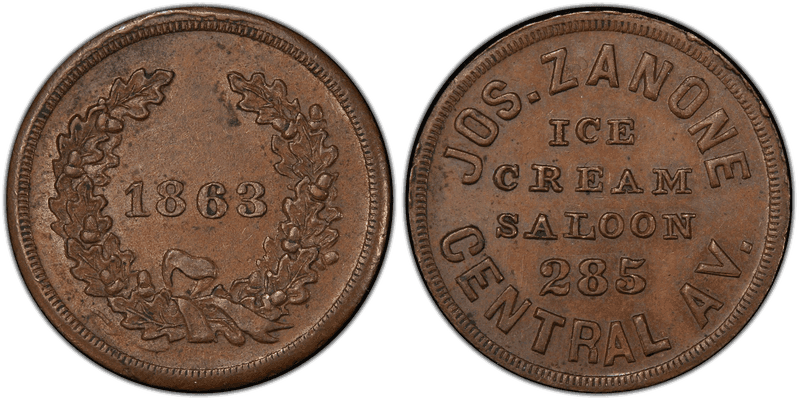 (1863) Copper Civil War Store Card F-165GX-3a, Jos. Zanone OH