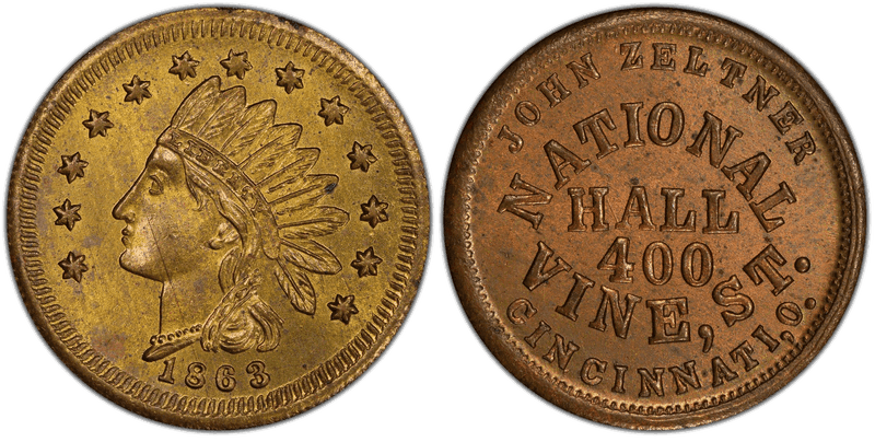 (1863) Brass Civil War Store Card F-165GY-19b, John Zeltner OH