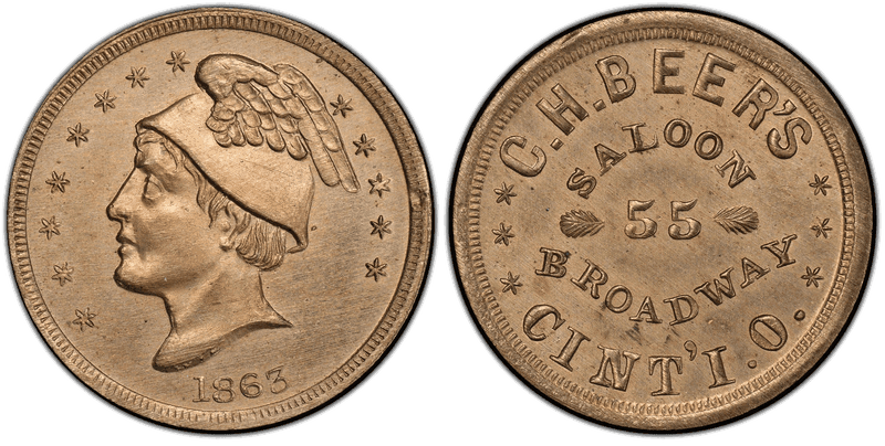 (1863) Copper-Nickel Civil War Store Card F-165L-2d, C.H. Beer's OH