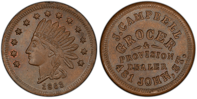 (1863) Copper Civil War Store Card F-165T-3a, J. Campbell OH