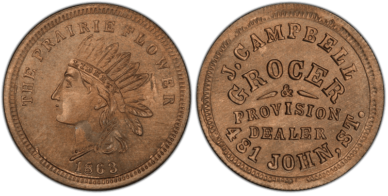 (1863) Copper-Nickel Civil War Store Card F-165T-7d, J. Campbell OH