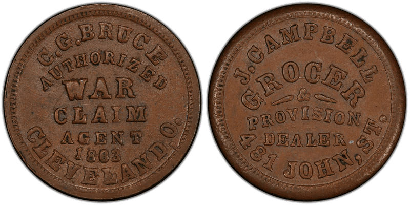 (1863) Copper Civil War Store Card F-165T-8a, J. Campbell OH