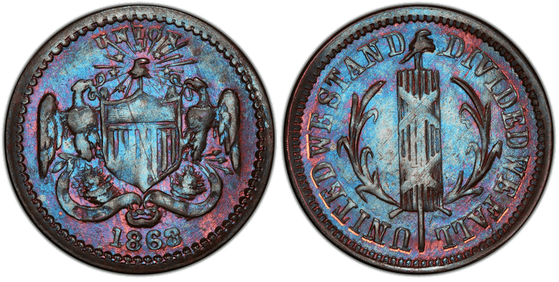 (1863) Copper Civil War Patriotic Token F-167/435a, United We Stand
