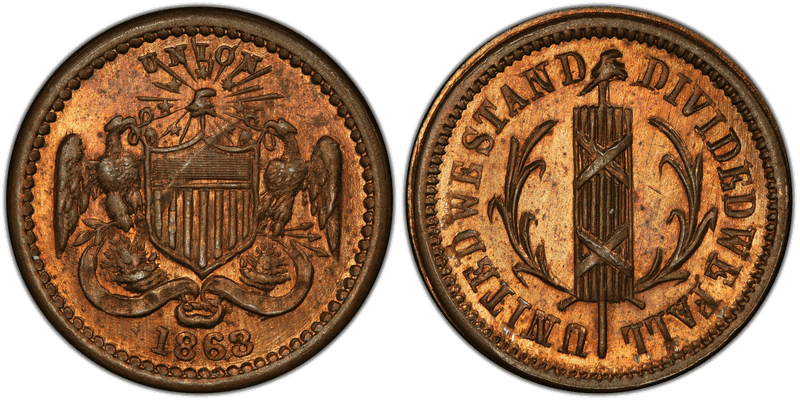 (1863) Copper-Nickel Civil War Patriotic Token F-167/435d, United We Stand