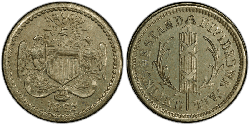 (1863) German-Silver Civil War Patriotic Token F-167/435j, United We Stand