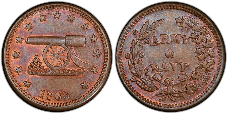(1863) Copper Civil War Patriotic Token F-168/311a, Army & Navy