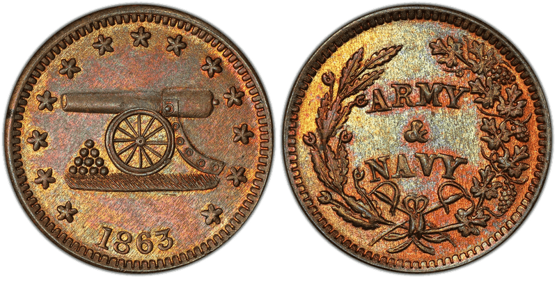 (1863) Brass Civil War Patriotic Token F-168/311b, Army & Navy