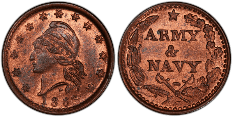 (1863) Civil War Patriotic Token F-16/300a, Army & Navy