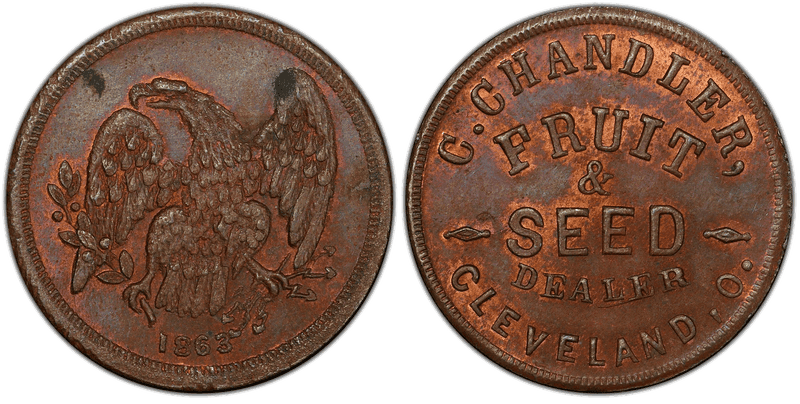(1863) Copper Civil War Store Card F-175D-1a, C. Chandler OH