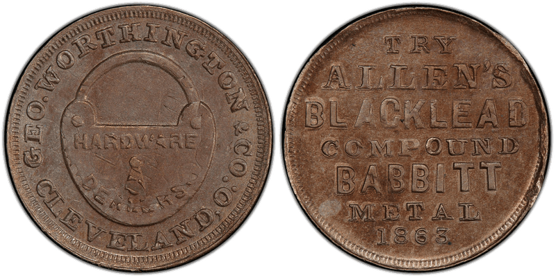 (1863) Copper-Nickel Civil War Store Card F-175S-4do, Worthington & Co. OH