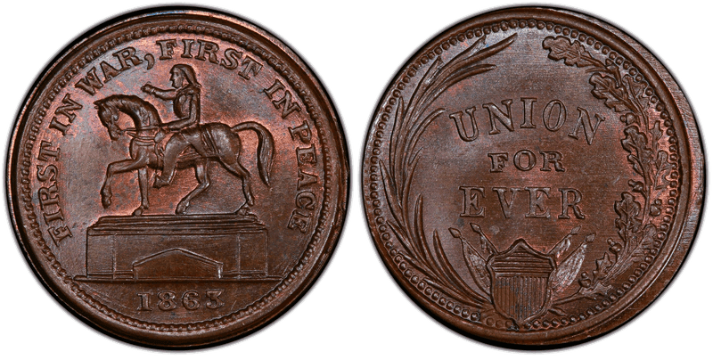 (1863) Copper Civil War Patriotic Token F-176/271a, First in War, First in Peace