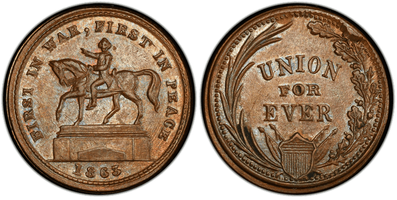 (1863) Copper Civil War Patriotic Token F-177/271a, First in War, First in Peace