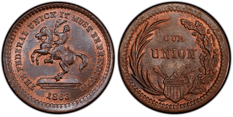 (1863) Copper Civil War Patriotic Token F-178/267a, Our Union