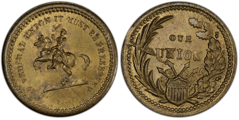 (1863) Brass Civil War Patriotic Token F-178/267b, Our Union