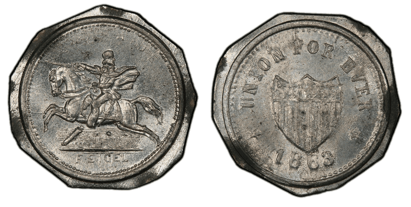 (1863) White Metal Civil War Patriotic Token F-180/341e, Union For Ever
