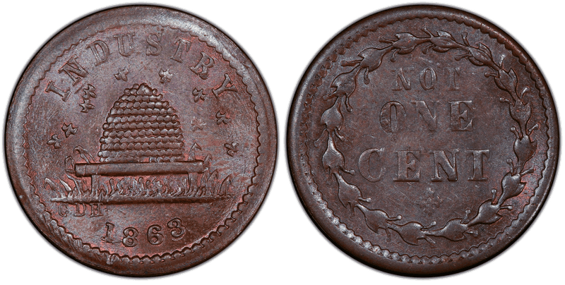 (1863) Civil War Patriotic Token F-188/384a, Industry-Not One Cent